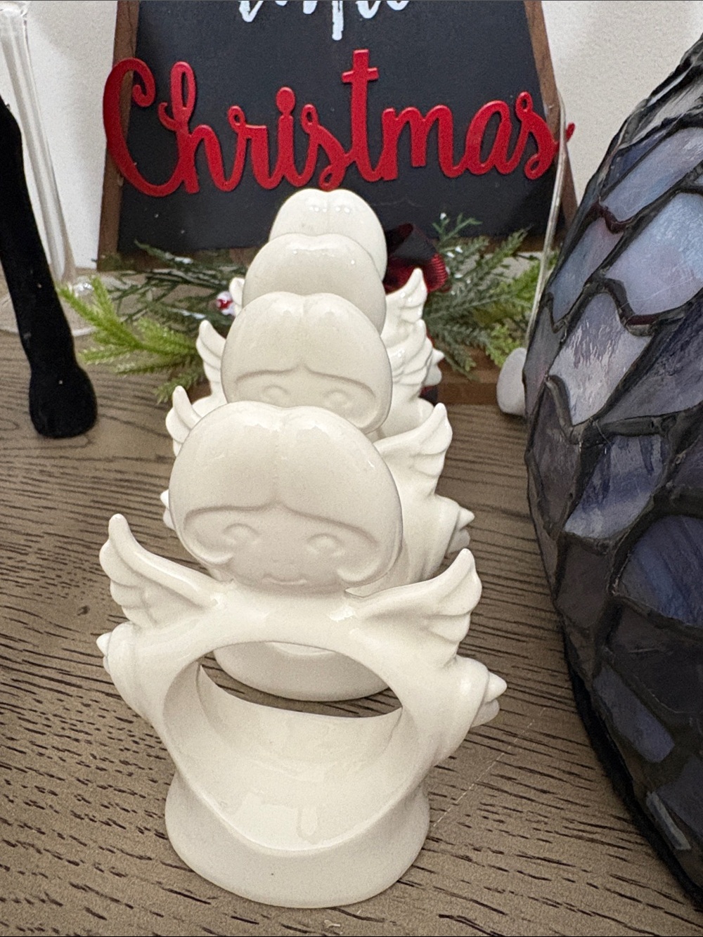 Ceramic Angel Napkin Rings - White Holiday Table Decor